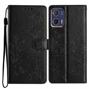 For Motorola Moto G73 Butterflies and Flowers Leather Phone Case(Black)