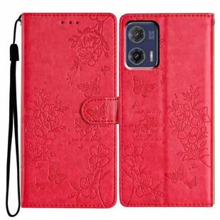 For Motorola Moto G73 Butterflies and Flowers Leather Phone Case(Red)