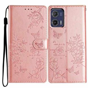 For Motorola Moto G73 Butterflies and Flowers Leather Phone Case(Rose Gold)