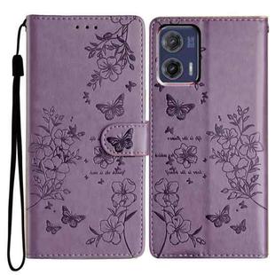 For Motorola Moto G73 Butterflies and Flowers Leather Phone Case(Purple)