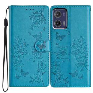 For Motorola Moto G73 Butterflies and Flowers Leather Phone Case(Blue)