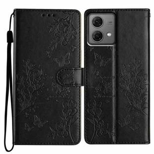 For Motorola Moto G84 5G Butterflies and Flowers Leather Phone Case(Black)