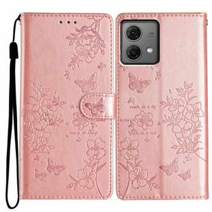 For Motorola Moto G84 5G Butterflies and Flowers Leather Phone Case(Rose Gold)