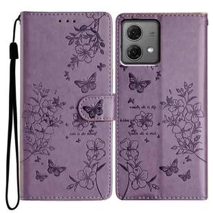 For Motorola Moto G84 5G Butterflies and Flowers Leather Phone Case(Purple)