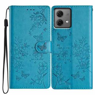 For Motorola Moto G84 5G Butterflies and Flowers Leather Phone Case(Blue)