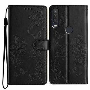 For Motorola One Action Butterflies and Flowers Leather Phone Case(Black)