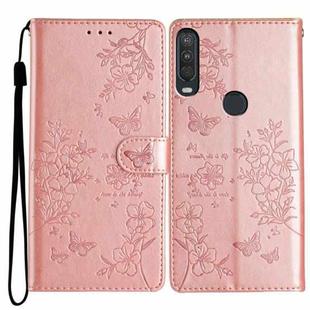 For Motorola One Action Butterflies and Flowers Leather Phone Case(Rose Gold)