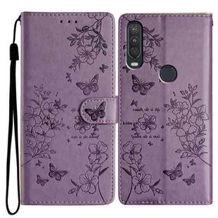 For Motorola One Action Butterflies and Flowers Leather Phone Case(Purple)