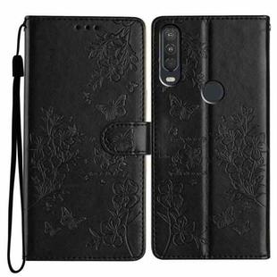 For Motorola P40 Power Butterflies and Flowers Leather Phone Case(Black)