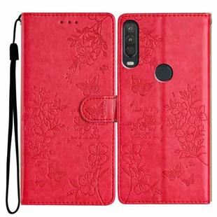 For Motorola P40 Power Butterflies and Flowers Leather Phone Case(Red)