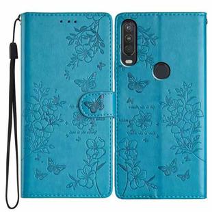 For Motorola P40 Power Butterflies and Flowers Leather Phone Case(Blue)