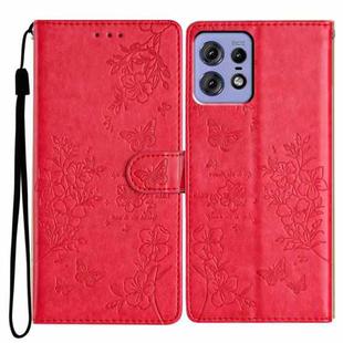 For Motorola Edge 50 Pro Butterflies and Flowers Leather Phone Case(Red)