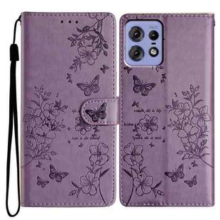 For Motorola Edge 50 Pro Butterflies and Flowers Leather Phone Case(Purple)