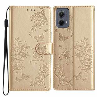 For Motorola Edge 2024 Butterflies and Flowers Leather Phone Case(Gold)