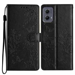 For Motorola Edge 2024 Butterflies and Flowers Leather Phone Case(Black)