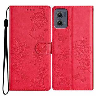 For Motorola Edge 2024 Butterflies and Flowers Leather Phone Case(Red)