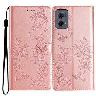 For Motorola Edge 2024 Butterflies and Flowers Leather Phone Case(Rose Gold)