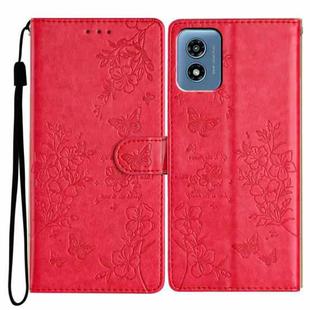 For Motorola Moto G Play 5G 2024 Butterflies and Flowers Leather Phone Case(Red)