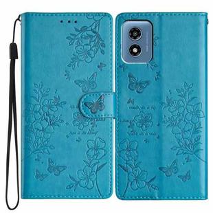 For Motorola Moto G Play 5G 2024 Butterflies and Flowers Leather Phone Case(Blue)