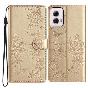 For Motorola Moto G Power 5G Butterflies and Flowers Leather Phone Case(Gold)