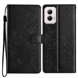 For Motorola Moto G Power 5G Butterflies and Flowers Leather Phone Case(Black)