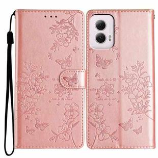 For Motorola Moto G Power 5G Butterflies and Flowers Leather Phone Case(Rose Gold)