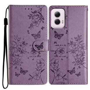 For Motorola Moto G Power 5G Butterflies and Flowers Leather Phone Case(Purple)