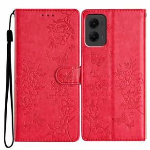 For Motorola Moto G Stylus 5G 2024 Butterflies and Flowers Leather Phone Case(Red)