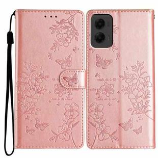 For Motorola Moto G Stylus 5G 2024 Butterflies and Flowers Leather Phone Case(Rose Gold)