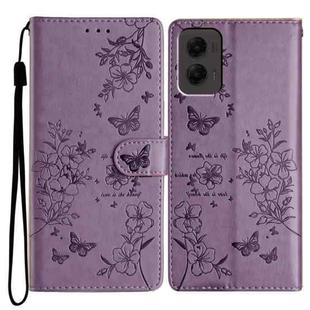 For Motorola Moto G Stylus 5G 2024 Butterflies and Flowers Leather Phone Case(Purple)