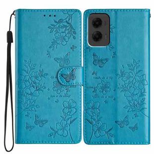 For Motorola Moto G Stylus 5G 2024 Butterflies and Flowers Leather Phone Case(Blue)