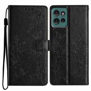 For Motorola Edge 50 5G Butterflies and Flowers Leather Phone Case(Black)