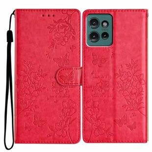 For Motorola Edge 50 5G Butterflies and Flowers Leather Phone Case(Red)