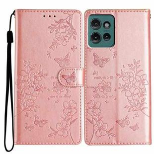 For Motorola Edge 50 5G Butterflies and Flowers Leather Phone Case(Rose Gold)