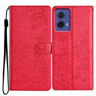 For Motorola Moto G85 Butterflies and Flowers Leather Phone Case(Red)