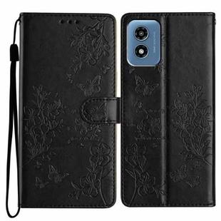 For Motorola Moto G Play 2024 Butterflies and Flowers Leather Phone Case(Black)