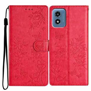 For Motorola Moto G Play 2024 Butterflies and Flowers Leather Phone Case(Red)