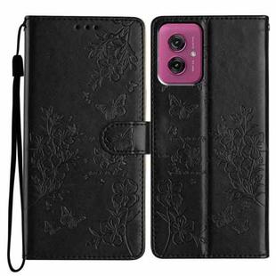 For Motorola Moto G55 Butterflies and Flowers Leather Phone Case(Black)