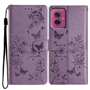 For Motorola Moto G55 Butterflies and Flowers Leather Phone Case(Purple)