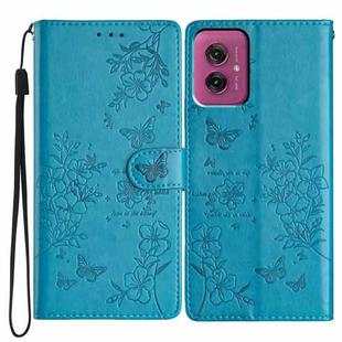 For Motorola Moto G55 Butterflies and Flowers Leather Phone Case(Blue)