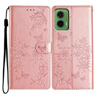 For Motorola Moto G35 Butterflies and Flowers Leather Phone Case(Rose Gold)