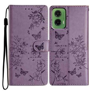 For Motorola Moto G35 Butterflies and Flowers Leather Phone Case(Purple)