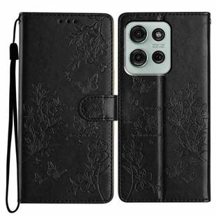 For Motorola Moto G75 5G Butterflies and Flowers Leather Phone Case(Black)