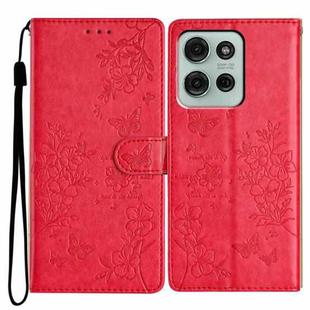 For Motorola Moto G75 5G Butterflies and Flowers Leather Phone Case(Red)