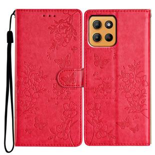 For Motorola Moto G15 Butterflies and Flowers Leather Phone Case(Red)