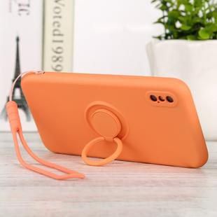 For iPhone XS Max Solid Color Liquid Silicone Shockproof Full Coverage Protective Case with Ring Holder & Lanyard(Orange)