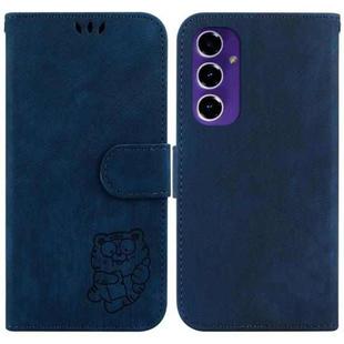 For Samsung Galaxy S24 FE 5G Little Tiger Embossed Leather Phone Case(Dark Blue)