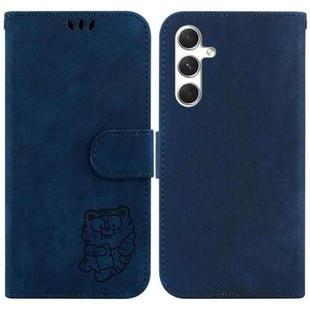 For Samsung Galaxy S25 5G Little Tiger Embossed Leather Phone Case(Dark Blue)