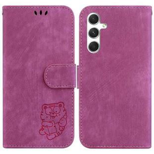 For Samsung Galaxy S25 5G Little Tiger Embossed Leather Phone Case(Rose Red)