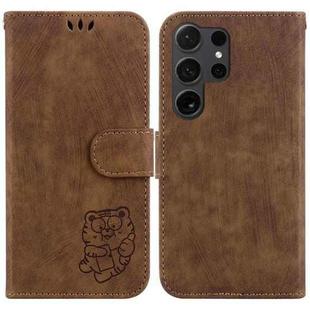 For Samsung Galaxy S25 Ultra 5G Little Tiger Embossed Leather Phone Case(Brown)